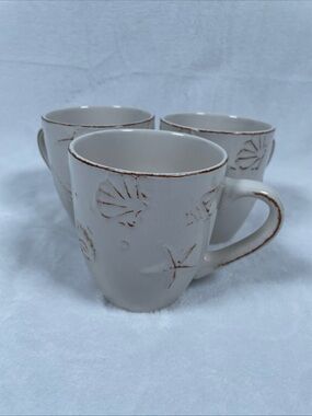 LOT OF 3 Thomson Pottery HAMPTON Coffee Mugs Embossed Sea Shells Stoneware